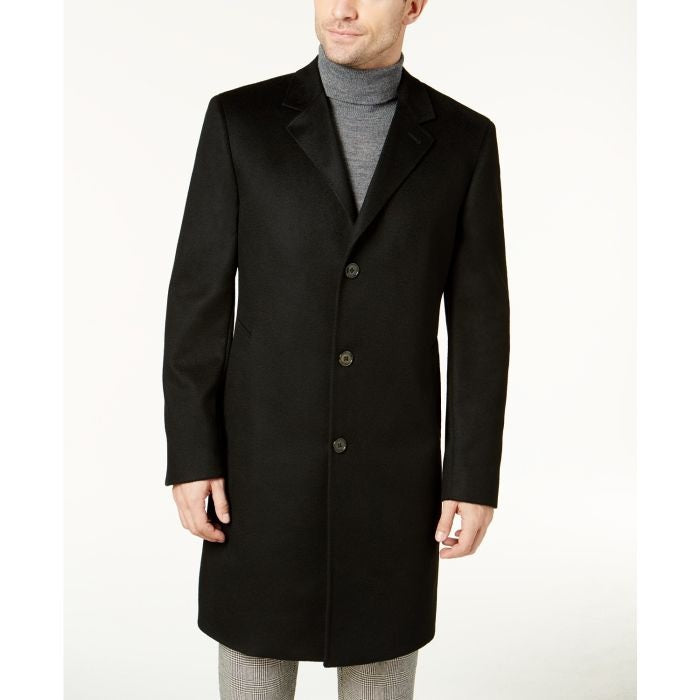 Mens Classic-Fit Cashmere Black Overcoat - Coat Size 38