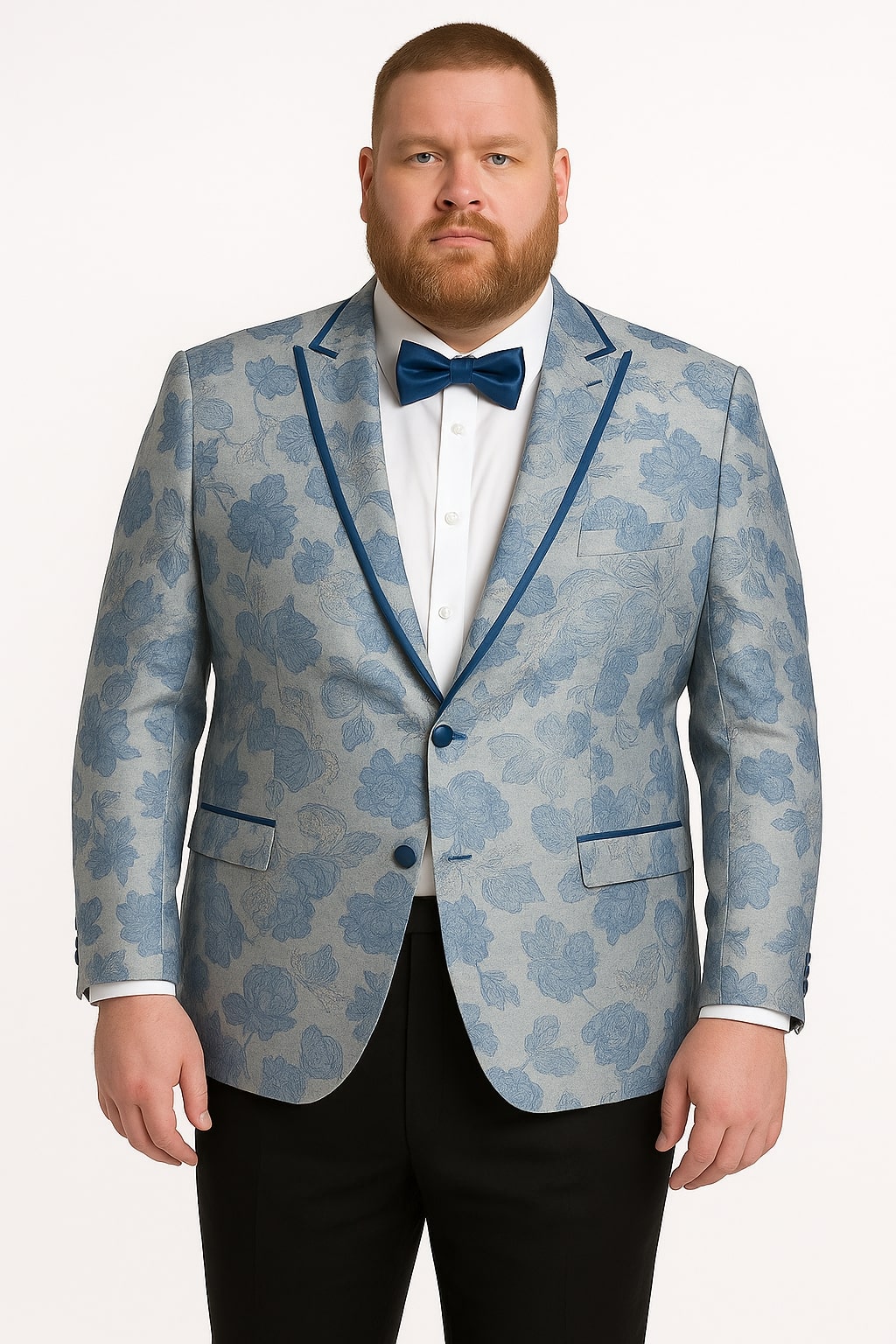 Men's Blue and Gray Tuxedo - Sky Blue Paisley Embroidered Dinner Jacket  Jacket with Satin Trim and Matching Bow Tie - Coat Size 38