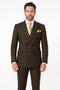 Rossiman Classic Wool Suit – Brown Windowpane Plaid Double-Breasted Formalwear - New Arrival