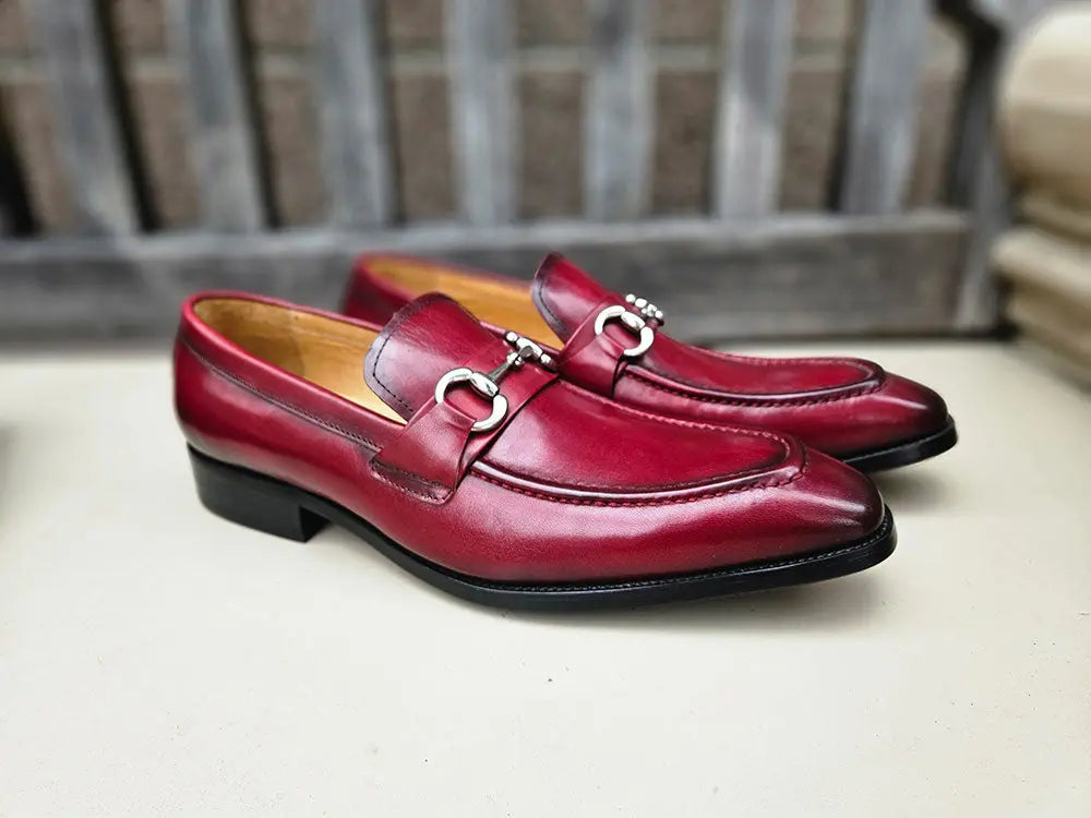 Men's Burnished Signature Buckle Loafer-New Designer Collection - 7.5