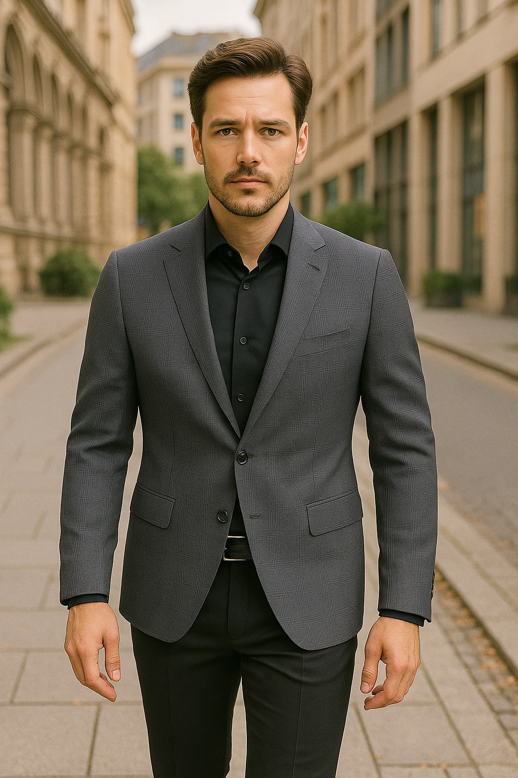 Men's Charcoal Grey Checkered Sport Coat â€“ Classic Plaid Windowpane Pattern Blazer - 36 Short