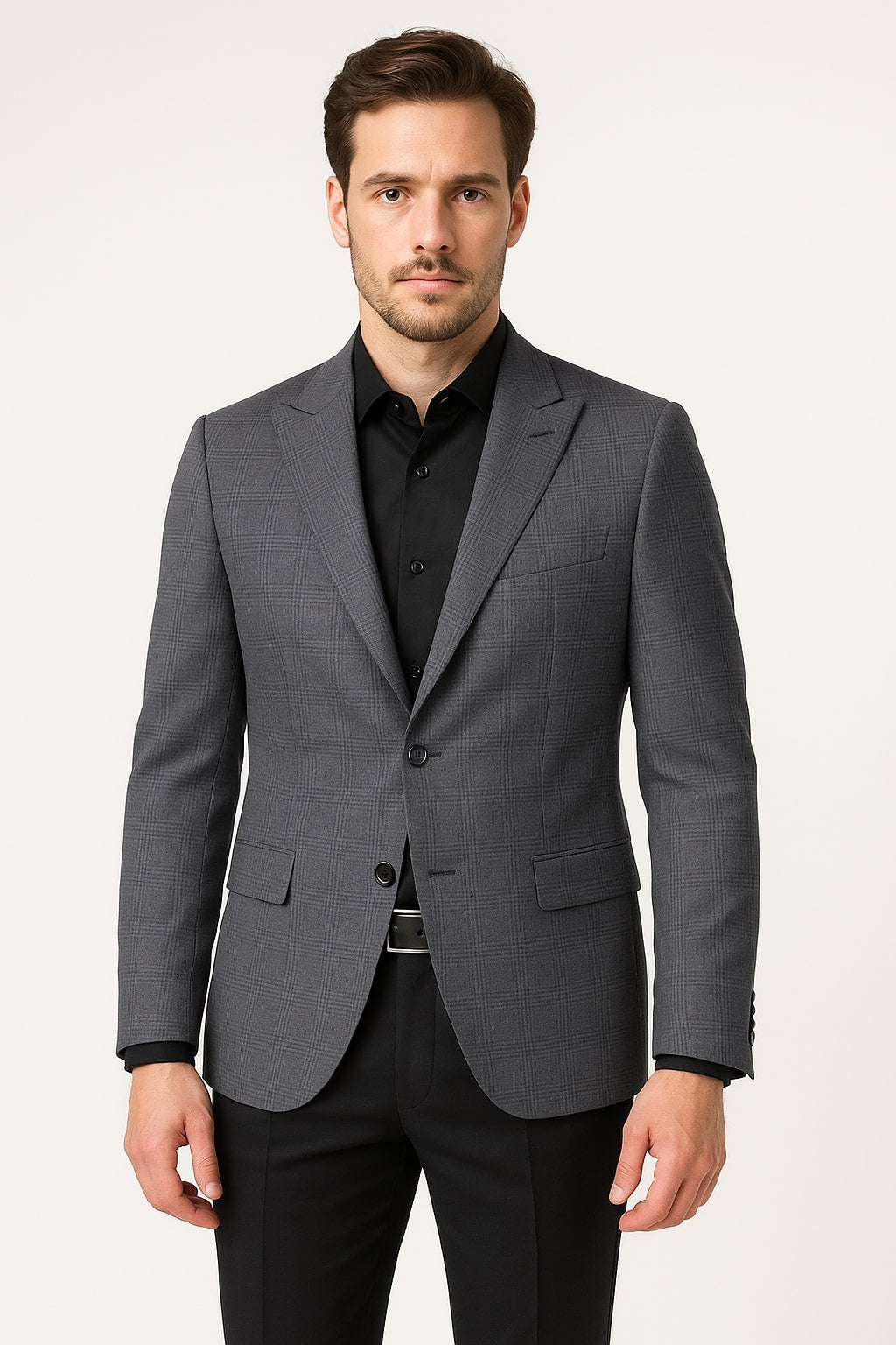 Men's Charcoal Grey Checkered Sport Coat – Classic Plaid Windowpane Pattern Blazer - 36 Short