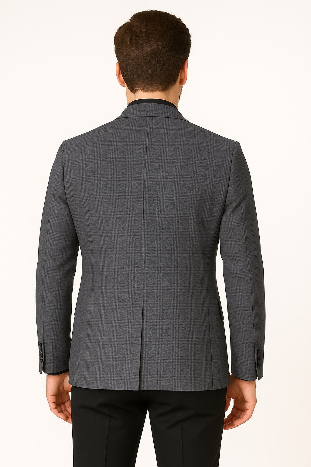 Men's Charcoal Grey Checkered Sport Coat – Classic Plaid Windowpane Pattern Blazer - 36 Short