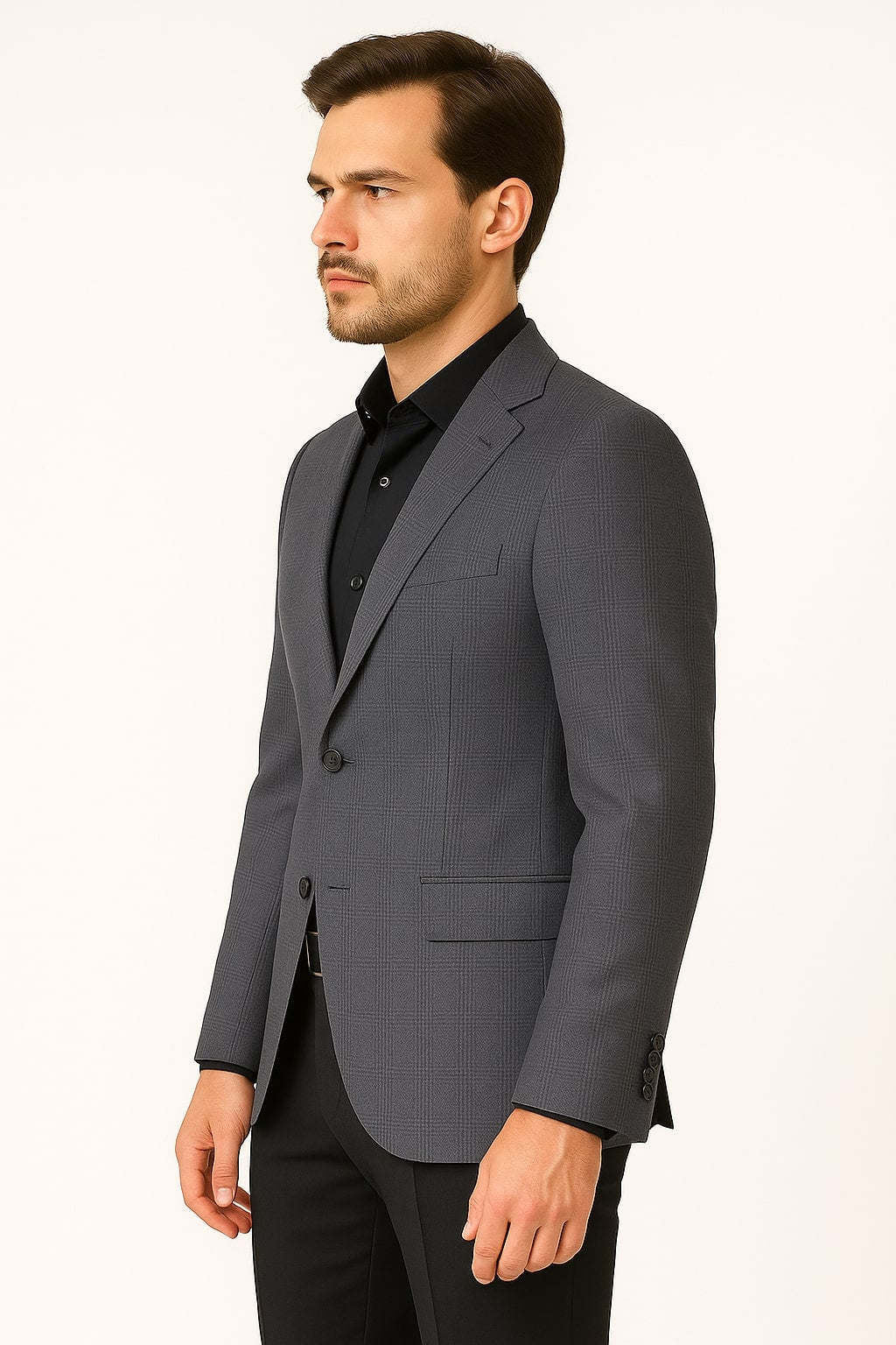 Men's Charcoal Grey Checkered Sport Coat – Classic Plaid Windowpane Pattern Blazer - 36 Short