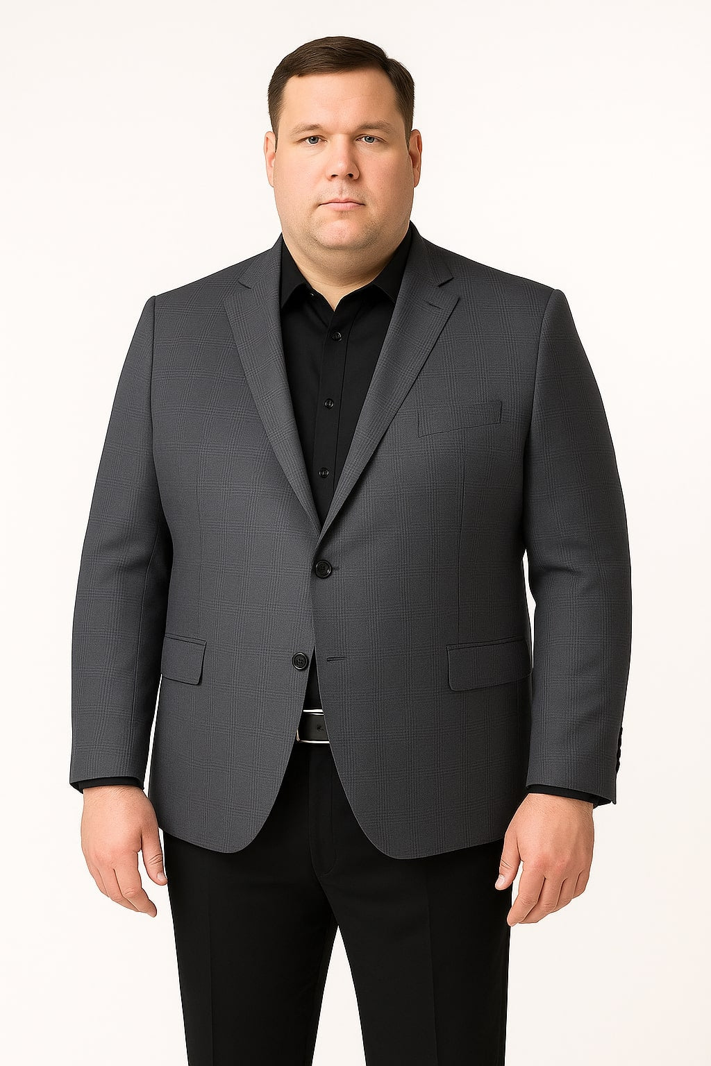 Men's Charcoal Grey Checkered Sport Coat – Classic Plaid Windowpane Pattern Blazer - 36 Short
