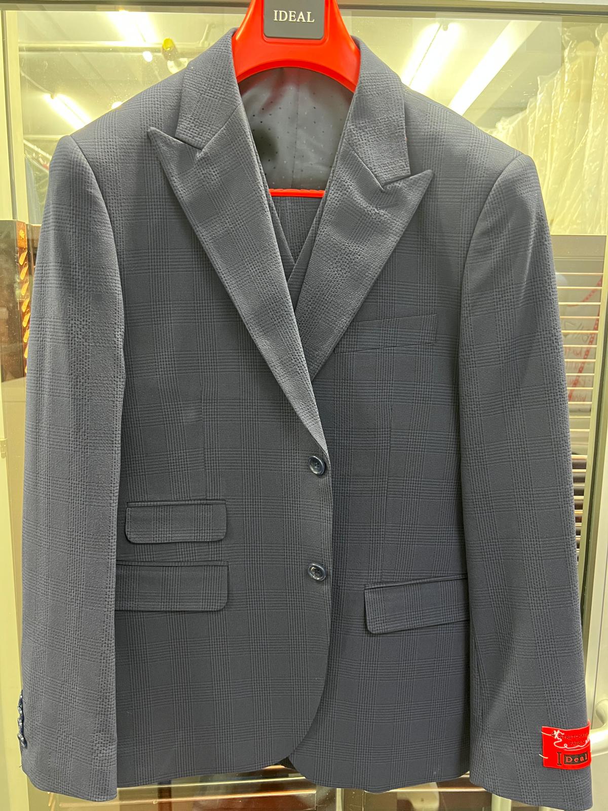 Men's Charcoal Grey Checkered Sport Coat – Classic Plaid Windowpane Pattern Blazer - 36 Short