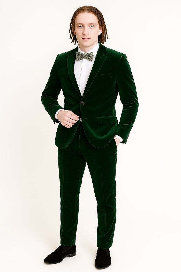 Mens Emerald Green Velvet Suits, Slim Fit Tuxedo for Weddings, Prom, and Red Carpet Events