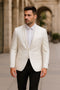 Men’s White Tuxedo Dinner Jacket  Swirl Pattern Tuxedo Jacket with White Satin Shawl Lapel - Paisley Pattern