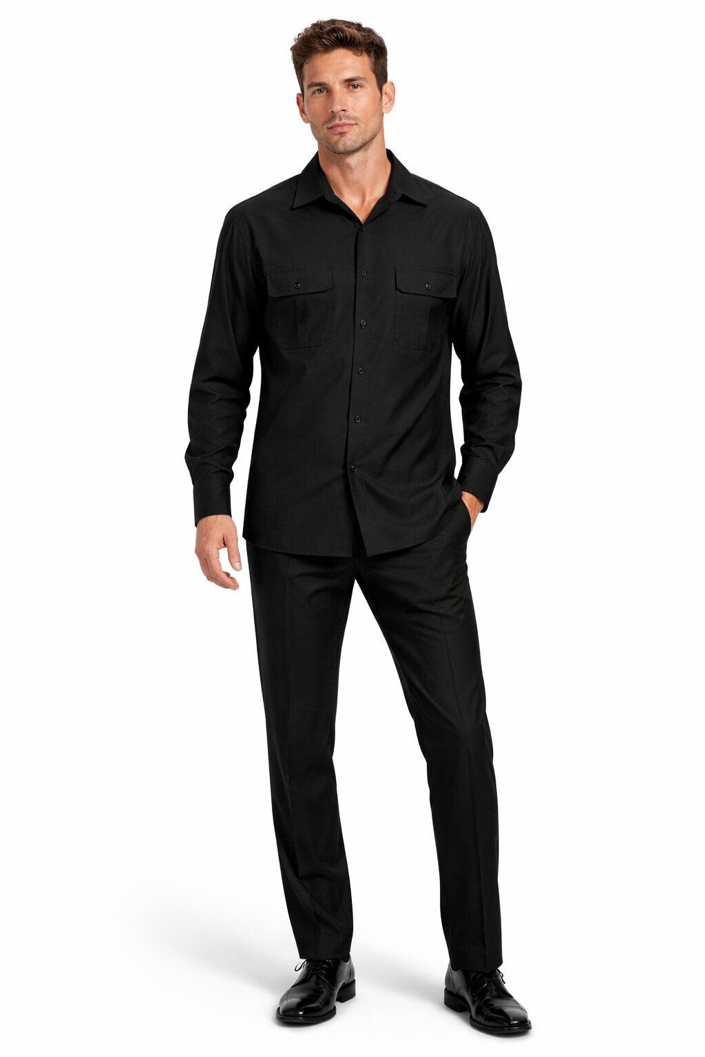 Mens Luxury Black Wool Two-Piece Leisure Walking Suit - Small