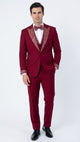 Men's Burgundy and White Embellished Tuxedo Suit – Slim Fit 3-Piece Formal Wedding, Prom, and Gala Outfit