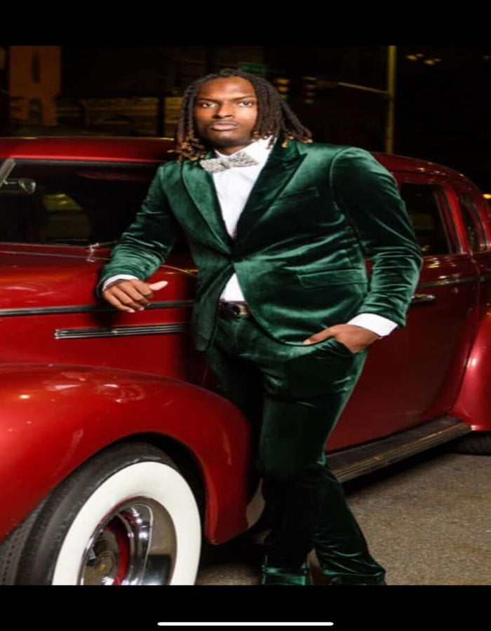 Men's Emerald Green Velvet Suit Slim Fit Tuxedo for Weddings, Prom, and Carpet Events