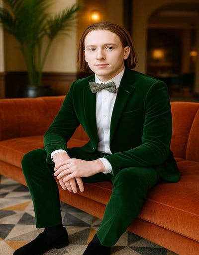 Men's Emerald Green Velvet Suit Slim Fit Tuxedo for Weddings, Prom, and Carpet Events