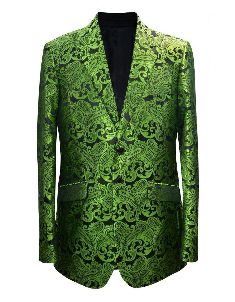 Men's Green Paisley Tuxedo Blazer – Luxury Slim Fit Dinner Jacket for Formal Events - 36 Short