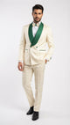 Men's Ivory and Emerald Green Jacquard Tuxedo Suit + Bowtie – 3-Piece Formal Wedding, Prom, and Gala Outfit