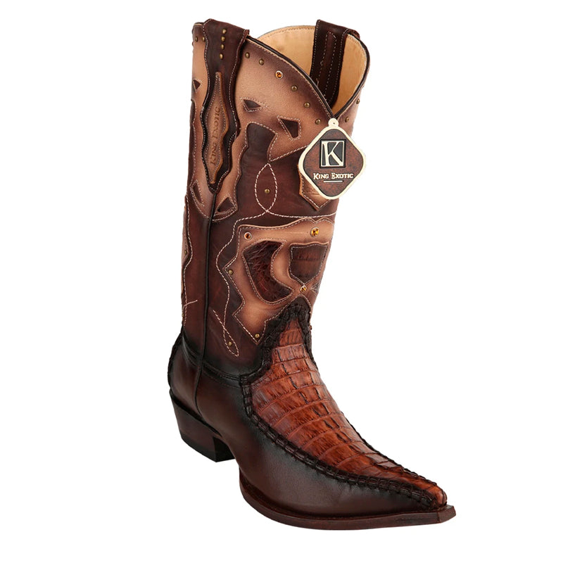 Men's King Exotic Boots Genuine Baby Caiman Tail 3x Toe Brown (495v20107) - 6 EE