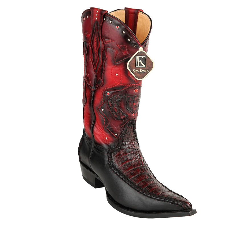 Men's King Exotic Boots Genuine Caiman Belly 3x Toe Black Cherry (495v28218) - 6 EE