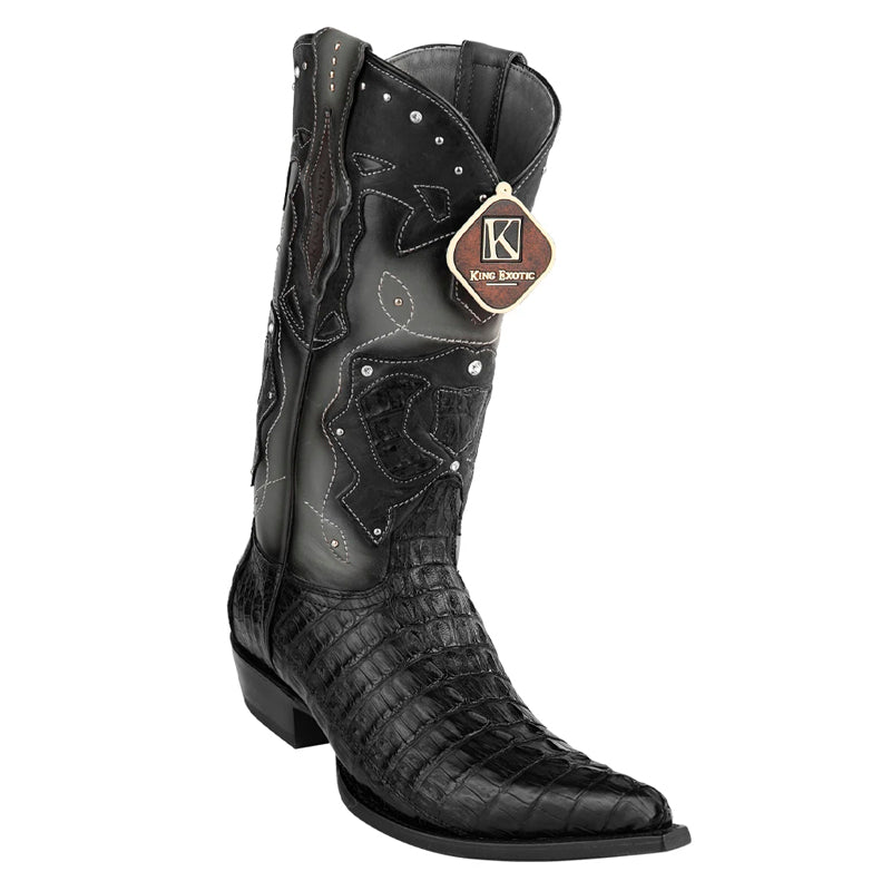 Men's King Exotic Boots Genuine Caiman Tail 3x Toe Black (495vf0105) - 6 EE