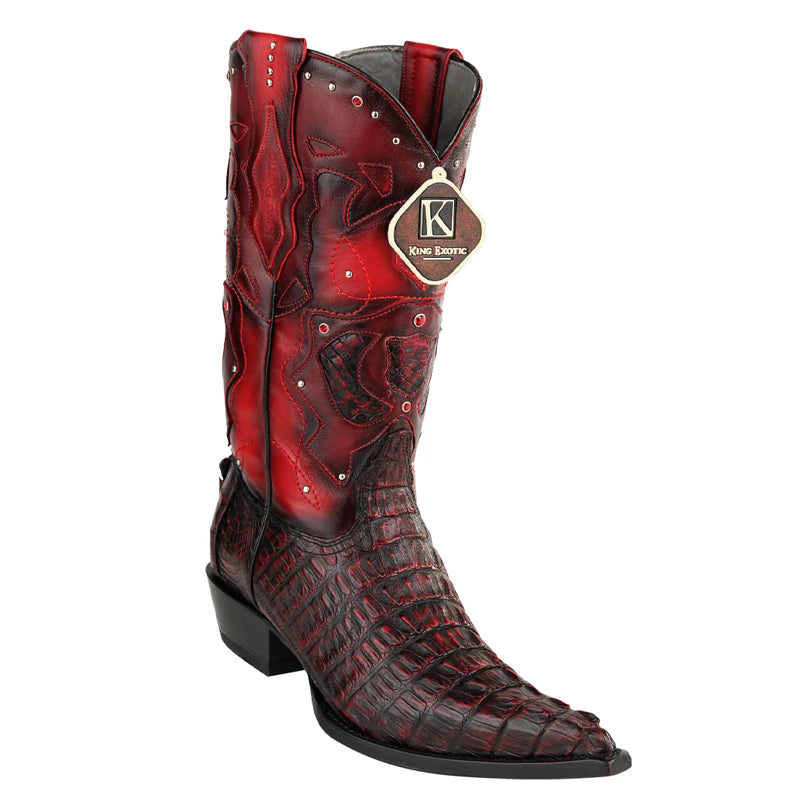 Men's King Exotic Boots Genuine Caiman Tail 3x Toe Black Cherry (495vf0118) - 6 EE