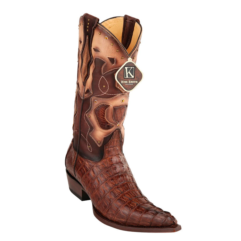 Men's King Exotic Boots Genuine Caiman Tail 3x Toe Brown (495vf0107) - 6 EE