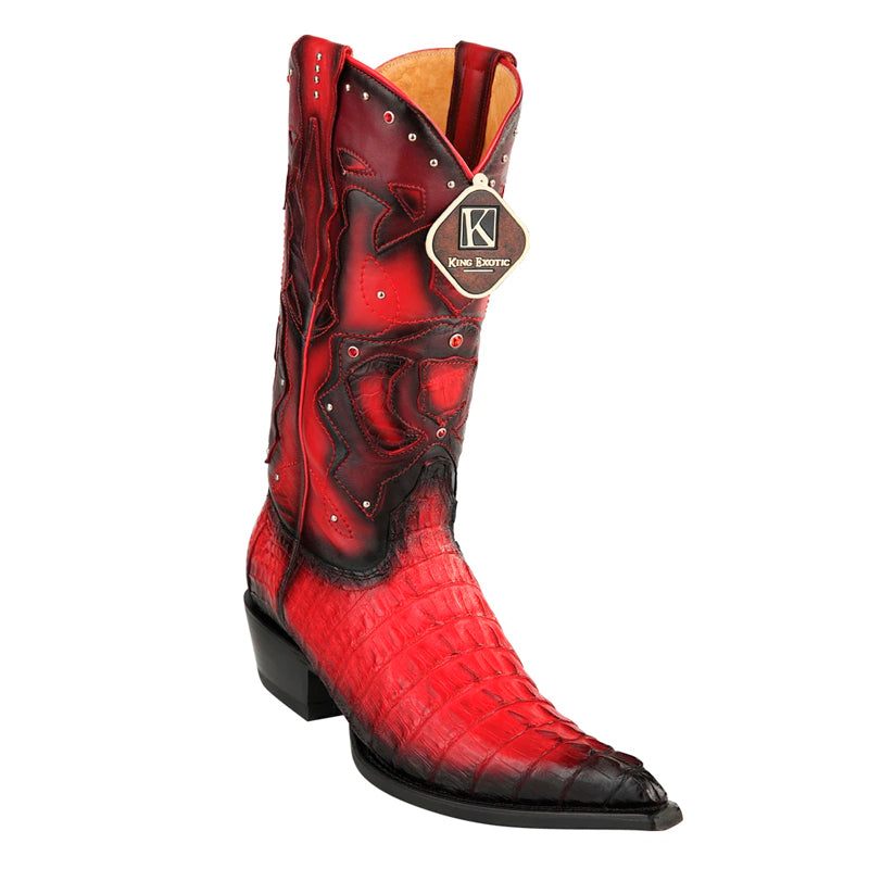 Men's King Exotic Boots Genuine Caiman Tail 3x Toe Red (495vf0129) - 6 EE