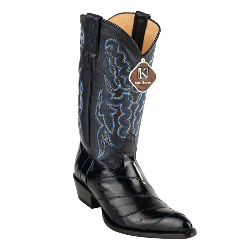Men's King Exotic Boots Genuine Eel Skin Boots  Navy Blue (4980810) - 6 E