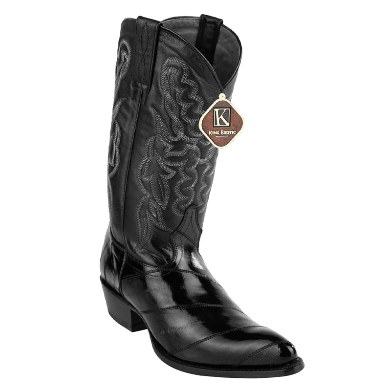 Men's King Exotic Boots Genuine Eel Skin Boots Black (4980805) - 6 E
