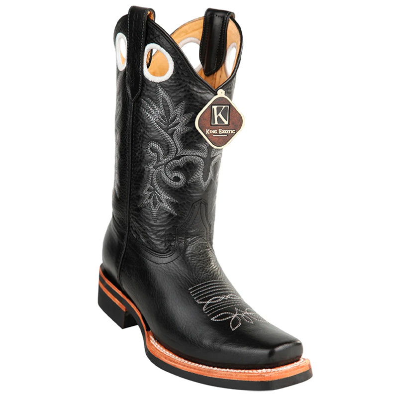 Men's King Exotic Boots Genuine Leather Square Toe Handcrafted Black (48152705) - 6 E