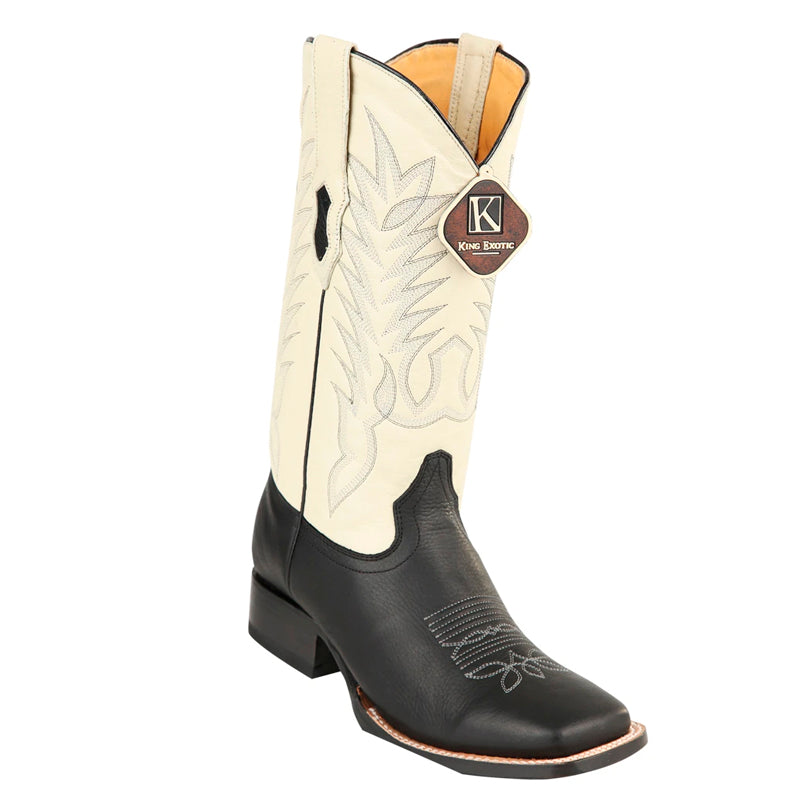 Men's King Exotic Boots Genuine Leather Square Toe Handcrafted Black (48222705) - 6 E