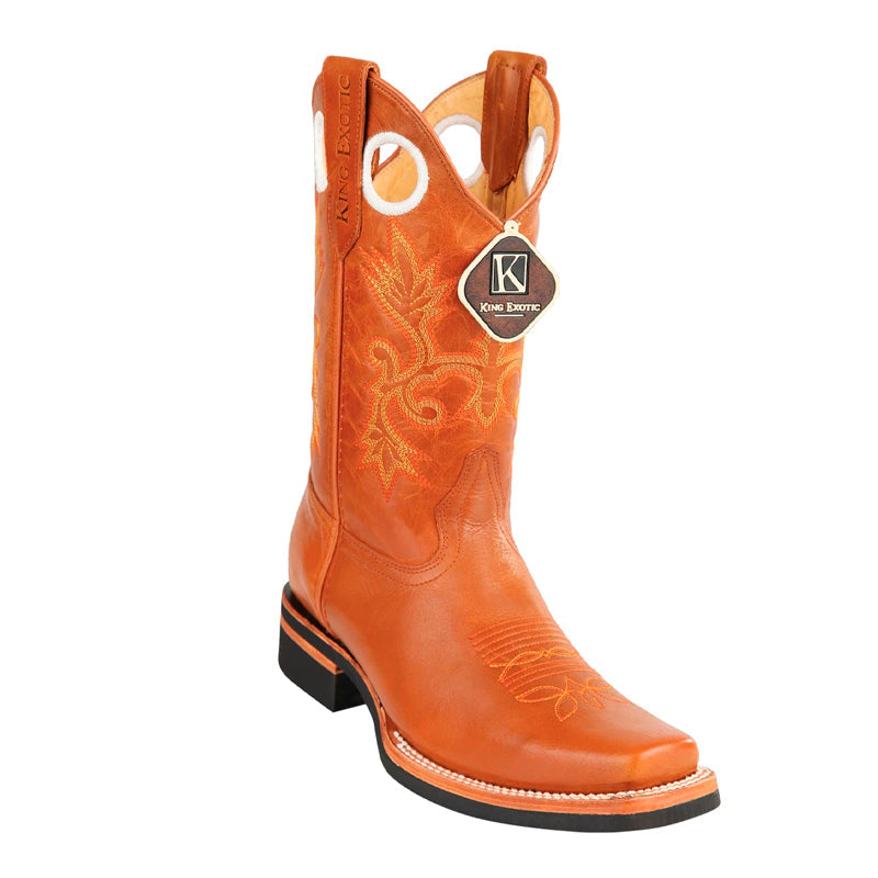 Men's King Exotic Boots Genuine Leather Square Toe Handcrafted Honey (48154651) - 6 E