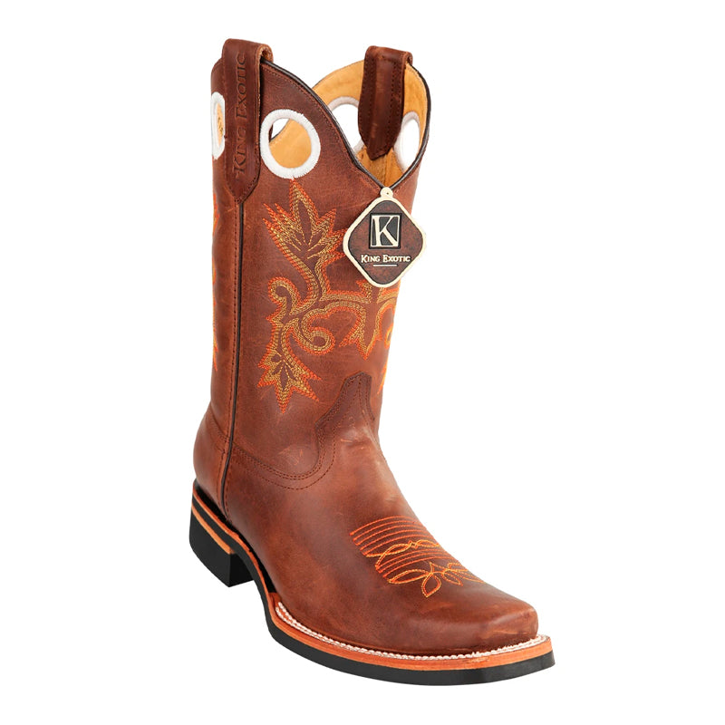 Men's King Exotic Boots Genuine Leather Square Toe Handcrafted Brown (48153807) - 6 E