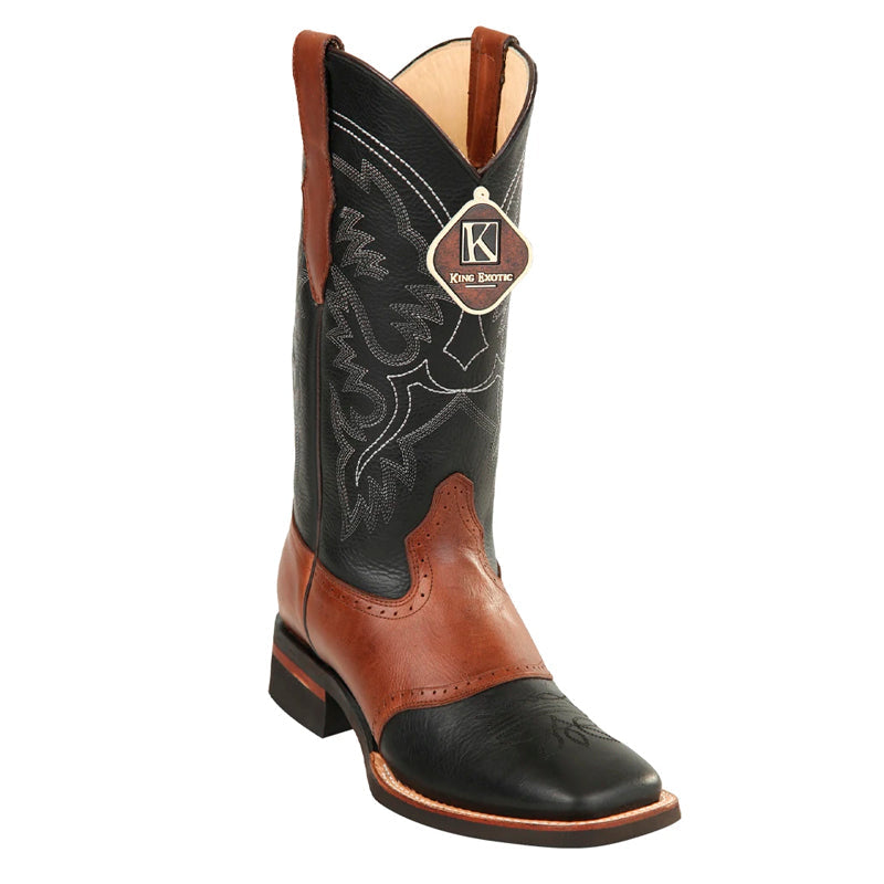 Men's King Exotic Boots Genuine Leather With Saddle Vamp Handcrafted Black & Brown (48232705) - 6 E