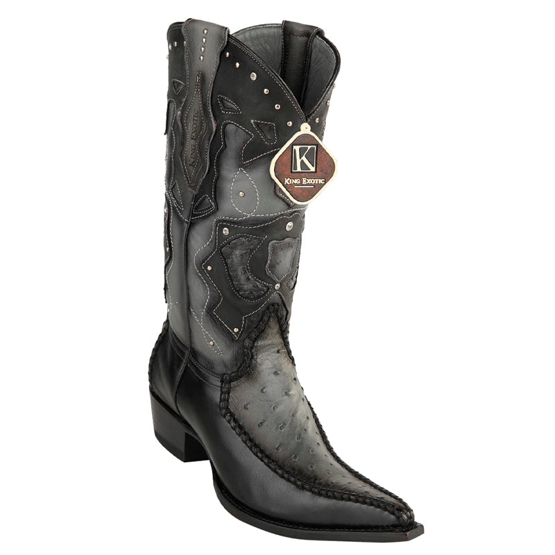 Men's King Exotic Boots Genuine Ostrich 3x Toe Boot - Gray (495v20309) - 6 E
