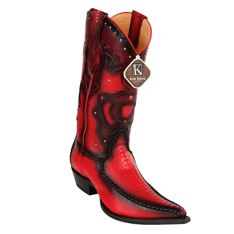 Men's King Exotic Boots Genuine Ostrich Leg 3x Toe Boot - Red (495v20512) - 6 E