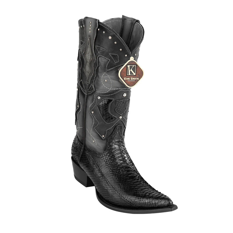 Men's King Exotic Boots Genuine Python 3x Toe Black (495vf5705) - 6 E