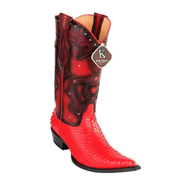 Men's King Exotic Boots Genuine Python 3x Toe Red (495vf5712) - 6 E