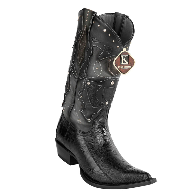 Men's King Exotic Boots Ostrich Leg 3x Toe Handcrafted Black (495vf0505) - 6 E