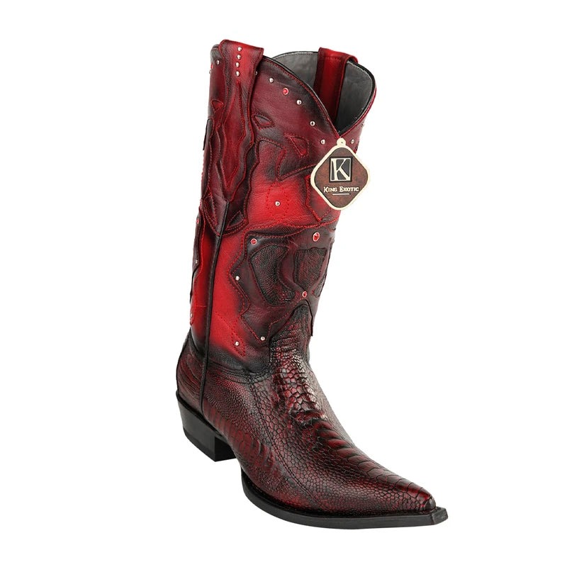 Men's King Exotic Boots Ostrich Leg 3x Toe Handmade Black Cherry (495vf0518) - 6 E