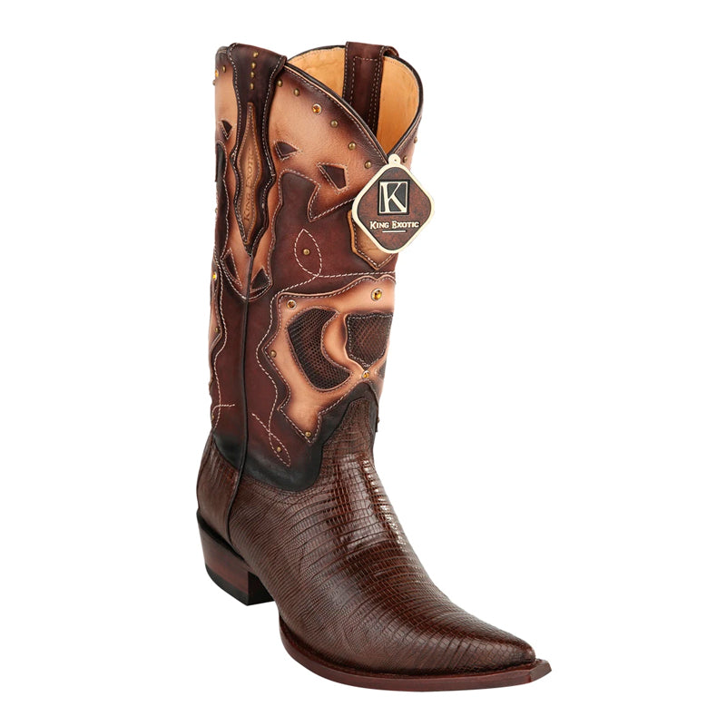 Men's King Exotic Boots Teju Lizard 3x Toe Brown (495vf0707) - 6 E