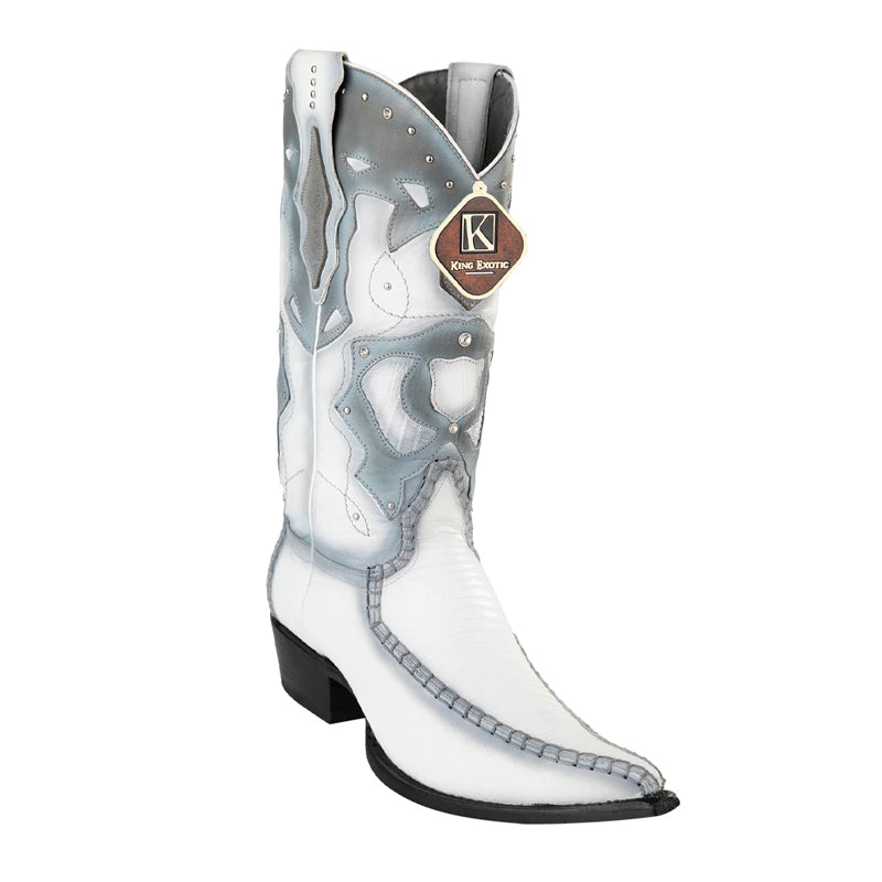 Men's King Exotic Boots Teju Lizard Boots 3x Toe Handcrafted Color White Burnished (495v20728) - 6 E