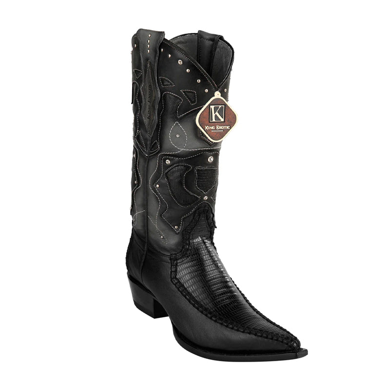 Men's King Exotic Boots Teju Lizard Boots 3x Toe Handcrafted Black (495v20705) - 6 E