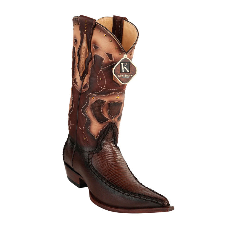 Men's King Exotic Boots Teju Lizard Boots 3x Toe Handcrafted Brown Burnished  (495v20707) - 6 E