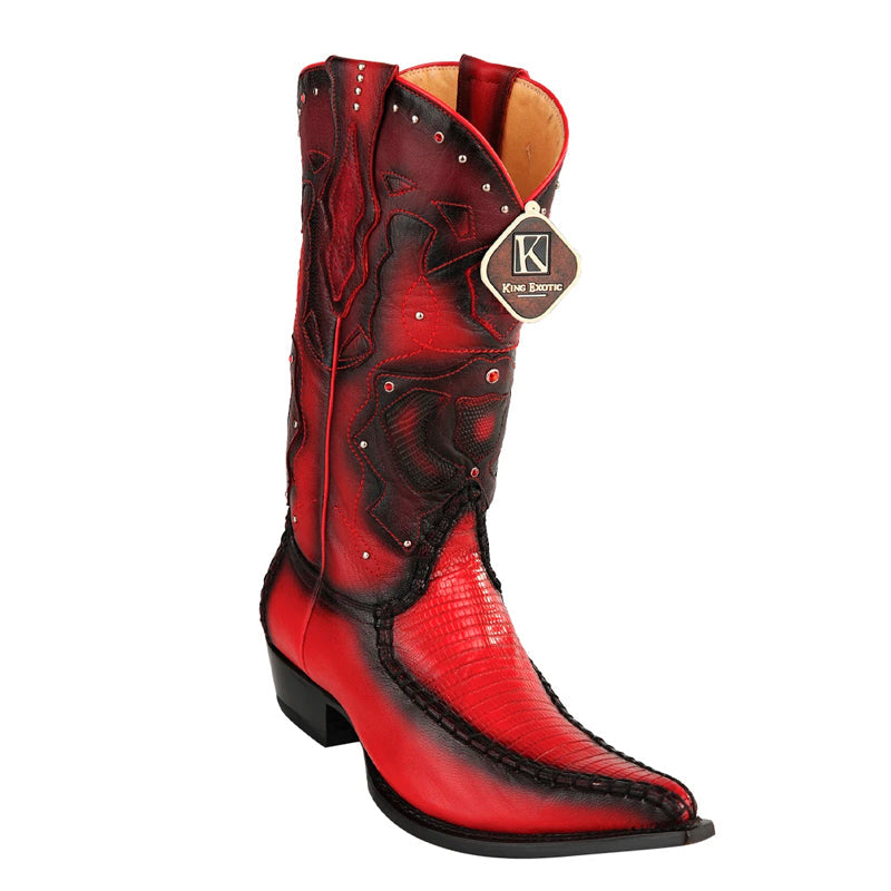 Men's King Exotic Boots Teju Lizard Boots 3x Toe Handcrafted Red Burnished (495v20712) - 6 E
