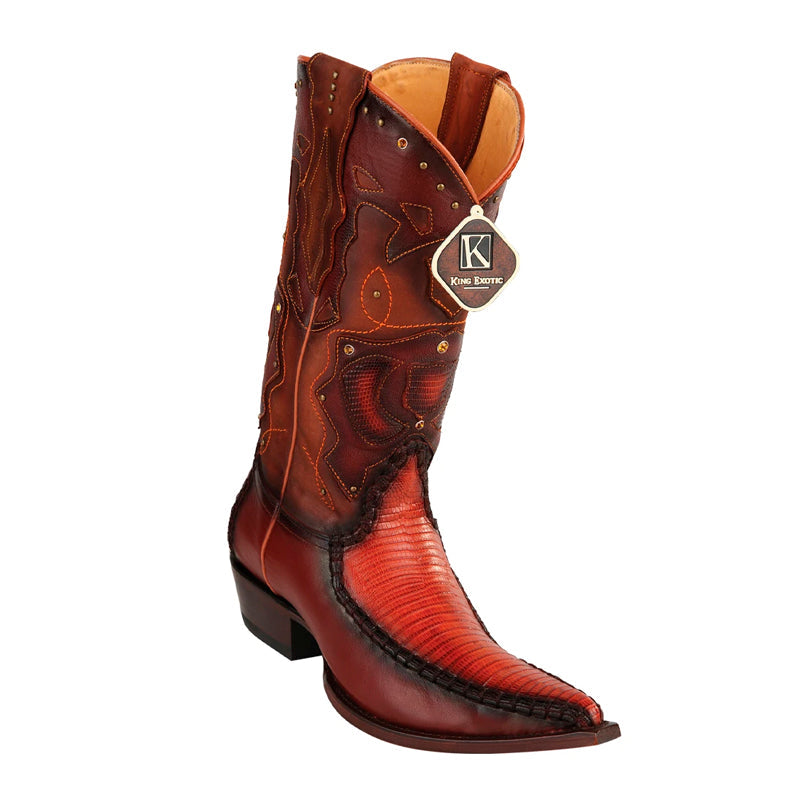 Men's King Exotic Boots Teju Lizard Boots 3x Toe Handcrafted Cognac Burnished  (495v20703) - 6 E
