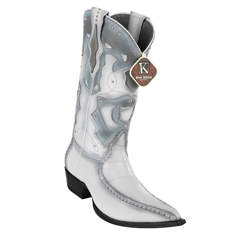 Men's King Exotic Eel Boots 3x Toe Handcrafted White (495v20828) - 6 E