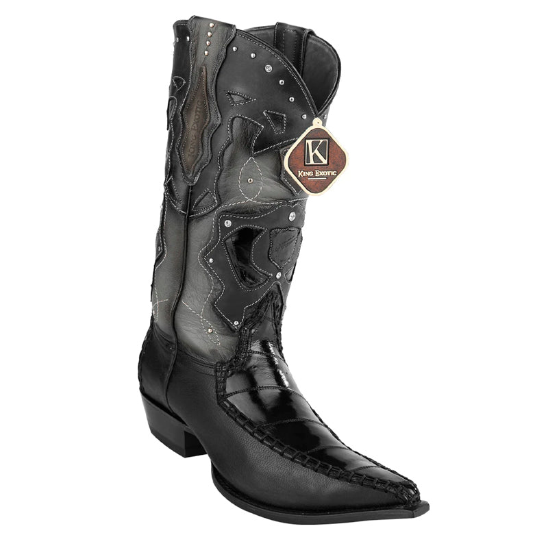 Men's King Exotic Eel Boots 3x Toe Handcrafted Black (495v20805) - 6 E