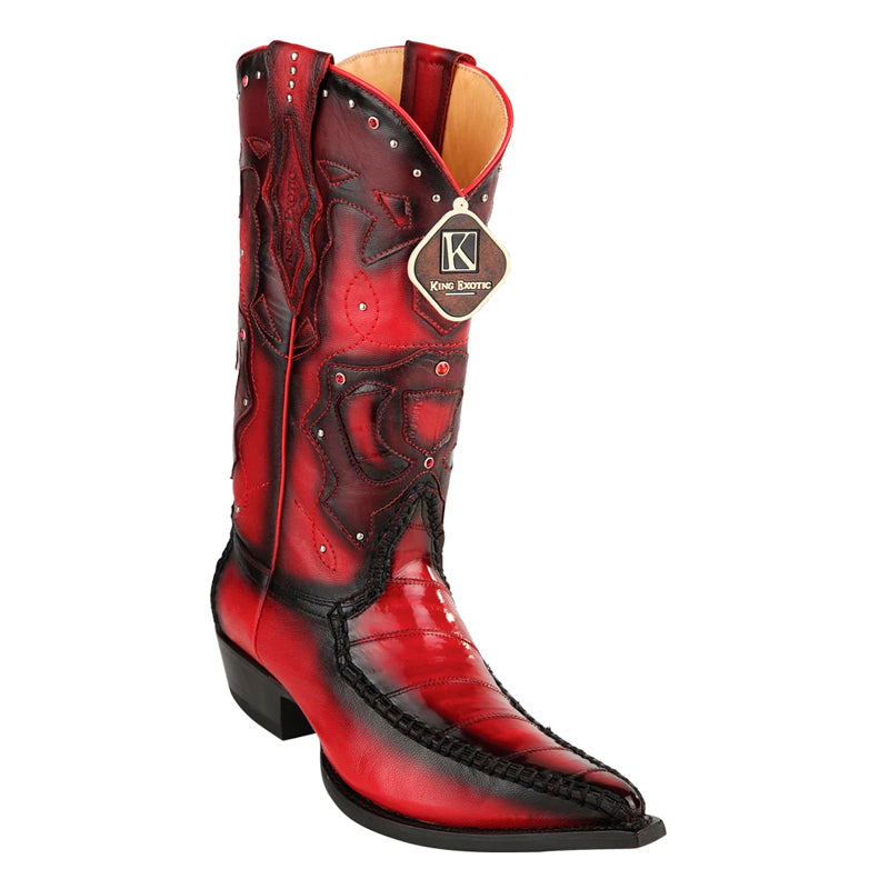 Men's King Exotic Eel Boots 3x Toe Handcrafted Red Burnished (495v20812) - 6 E