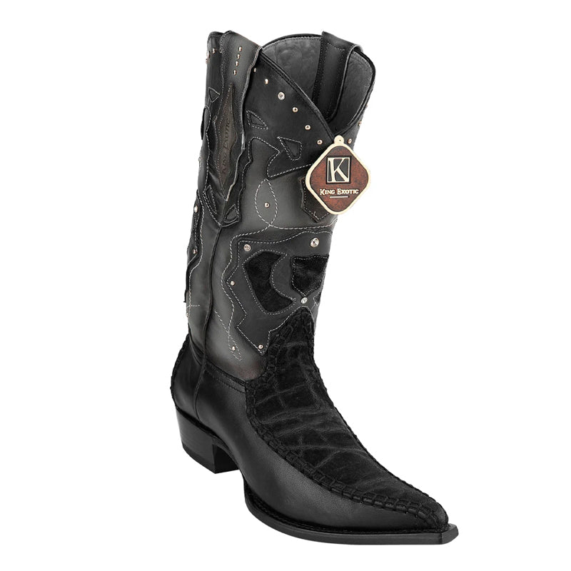 Men's King Exotic Elephant Skin 3x Toe Boots Black (495v27005) - 6 E
