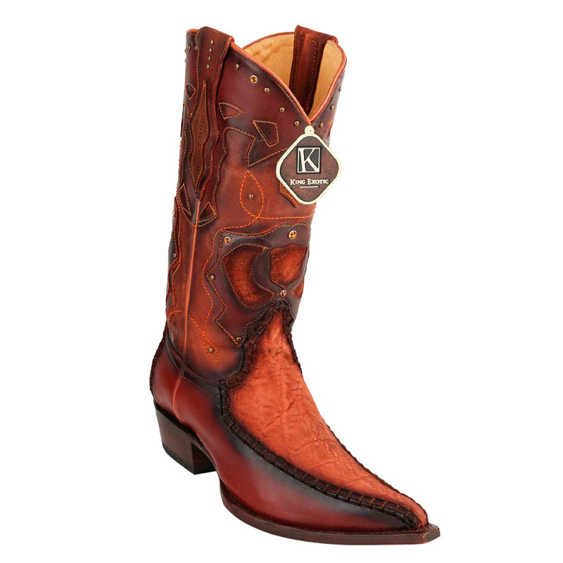 Men's King Exotic Elephant Skin 3x Toe Boots Cognac Burnished (495v27003) - 6 E