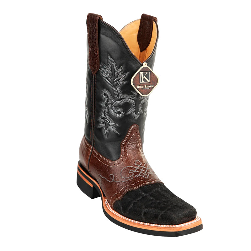 Men's King Exotic Elephant Skin Boots Rubber Sole & Saddle Square Toe Handcrafted Black (48167005) - 6 E