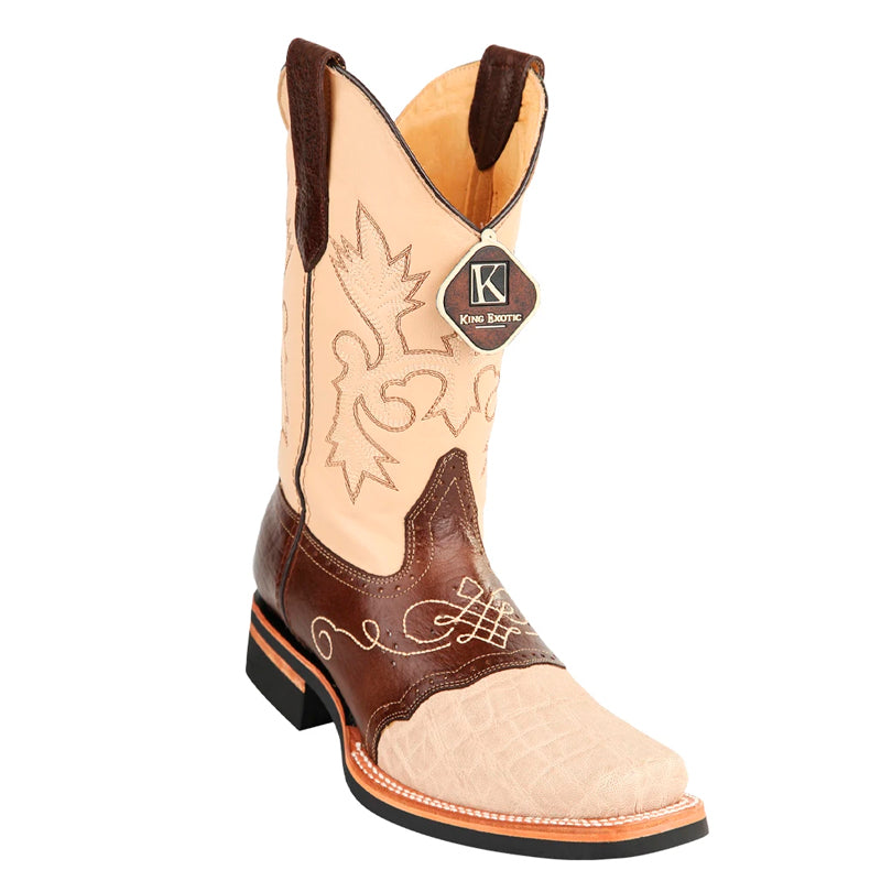 Men's King Exotic Elephant Skin Boots Rubber Sole & Saddle Square Toe Handcrafted Oryx (48167011) - 6 E